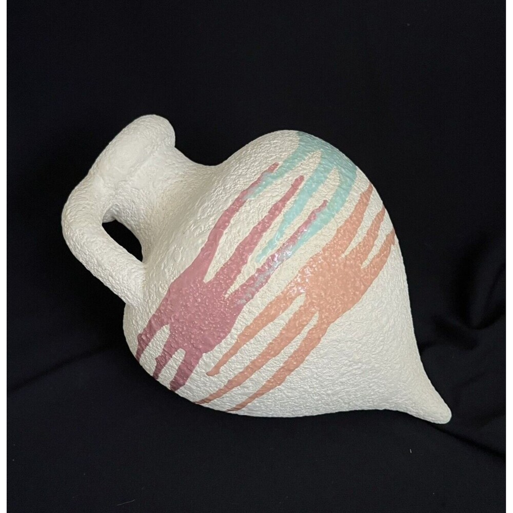 Vtg 80s Oblong Textured Plaster Art Deco Drip Sculpture Vessel Vase